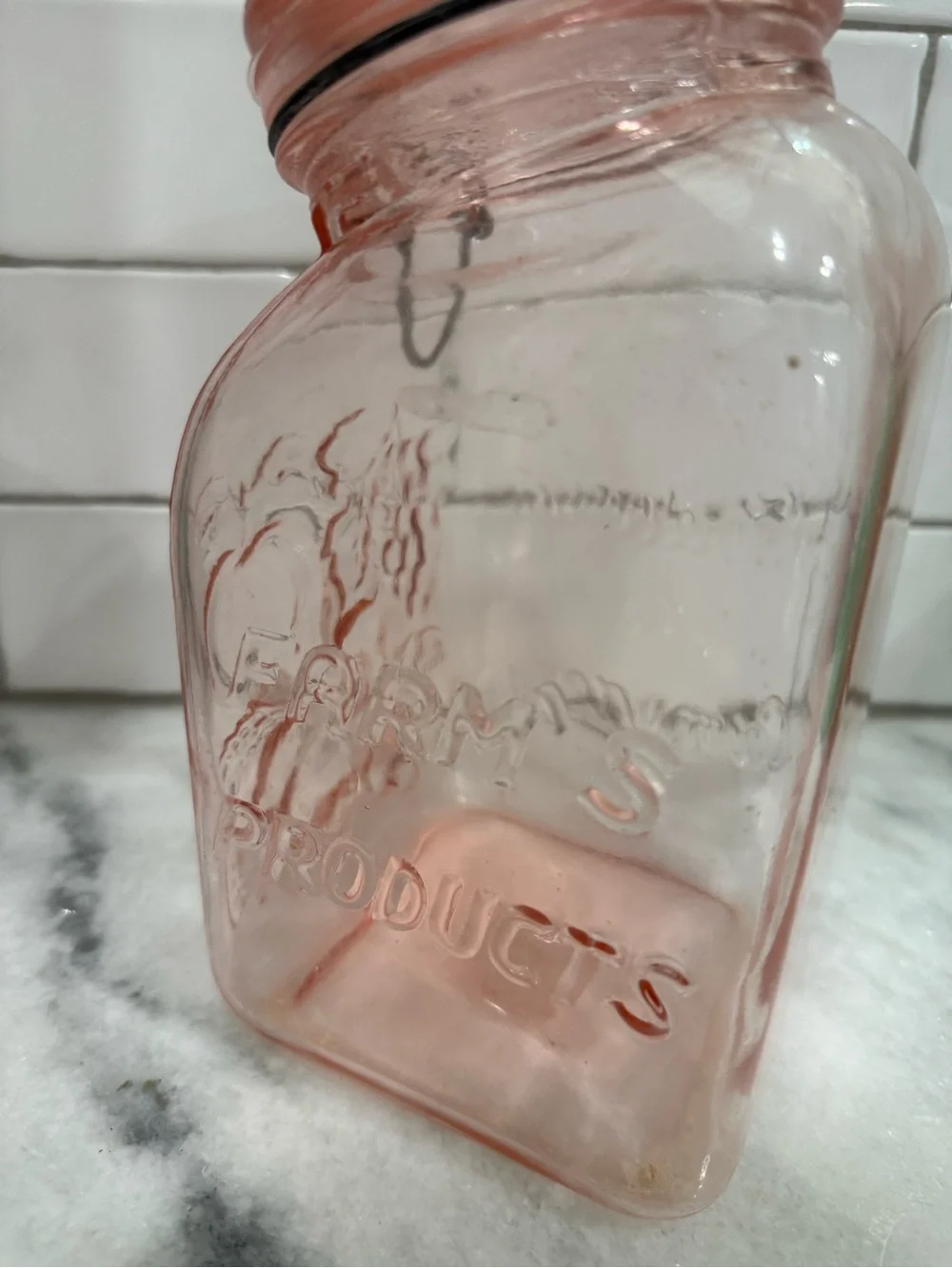 Pink Glass Italian Jar, Bale Wire Slanted Clamp Lid Jar